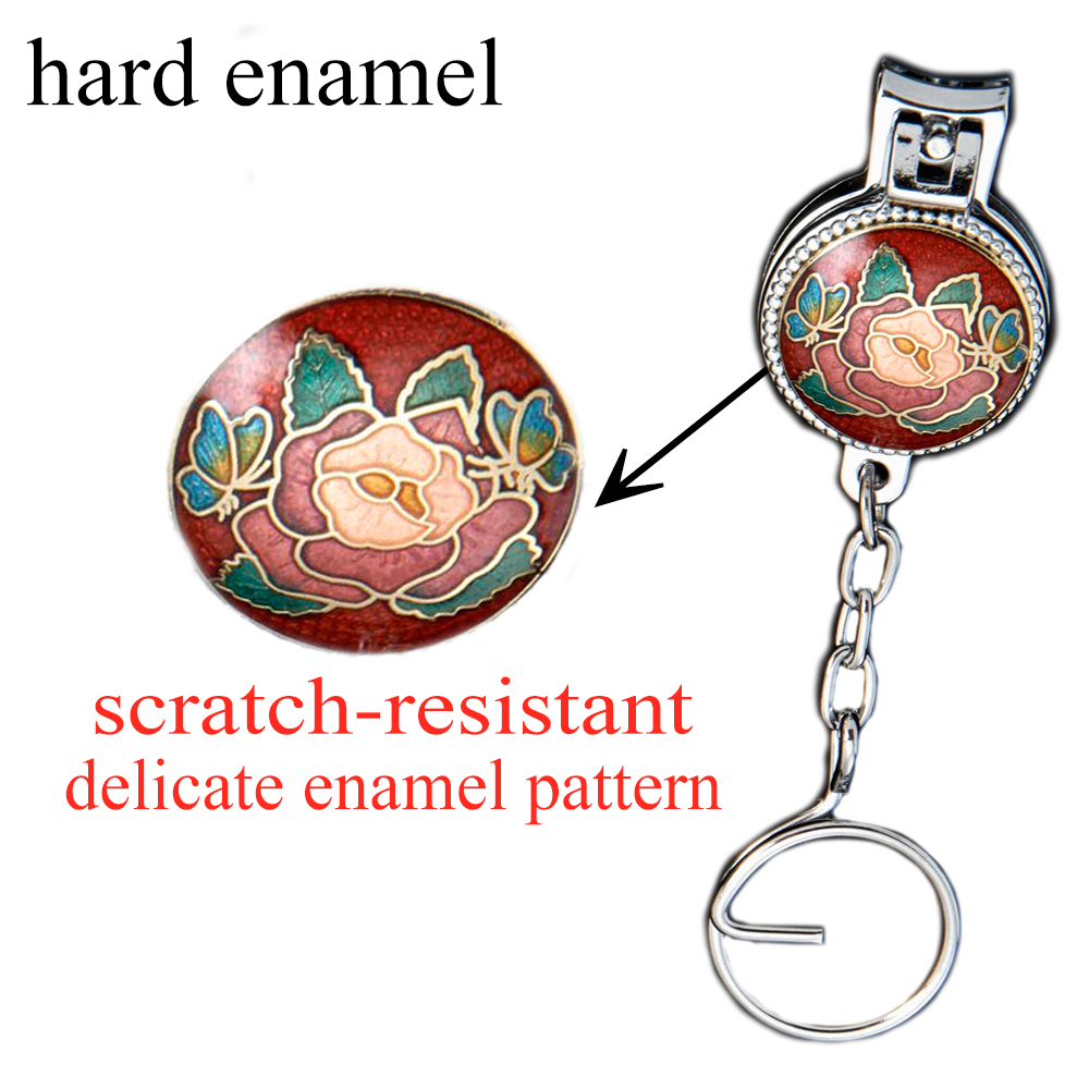 enamel logo round shaped nail clipper key chain